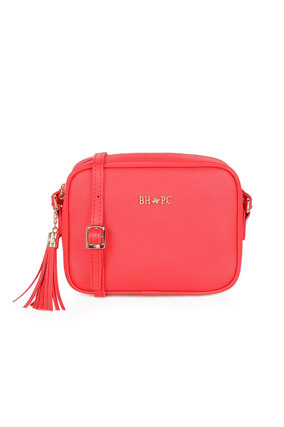 Beverly Hills Polo Club, Geanta crossbody de piele ecologica, cu canafi decorativi, Rosu vermilion