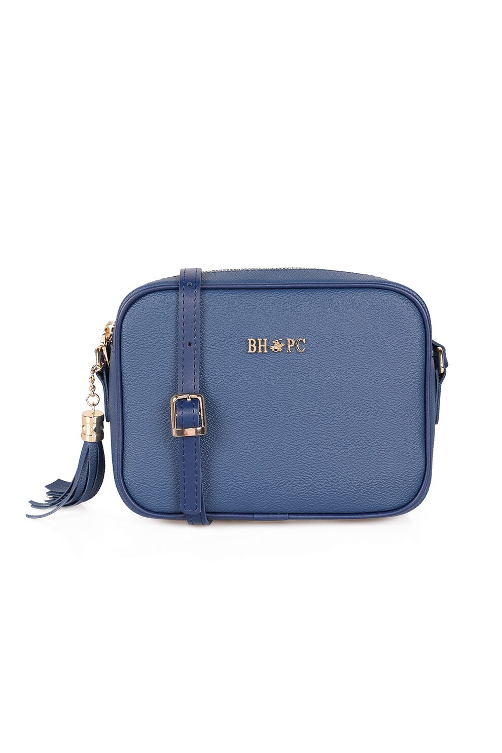 Beverly Hills Polo Club, Geanta crossbody de piele ecologica, cu canafi, Albastru inchis