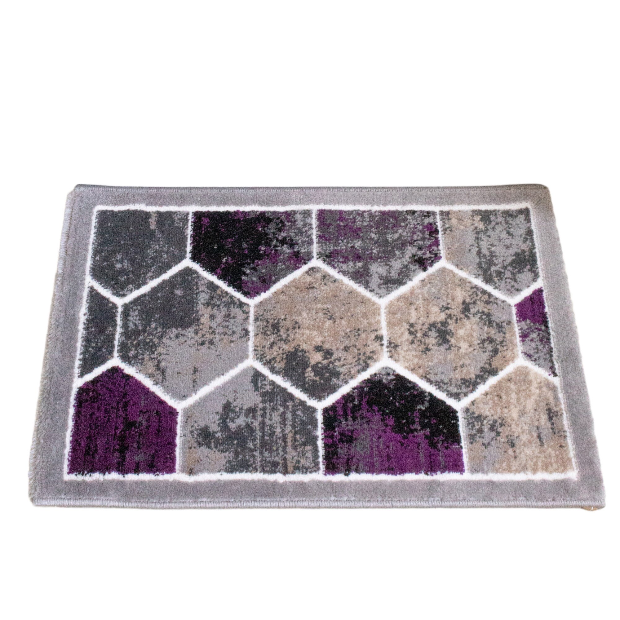 Covor Silver 174A, 50x80 cm,30% poliester 70% polipropilena heat-set , inaltime plus 12 mm, gramaj 1800g/mp, model purple/grey