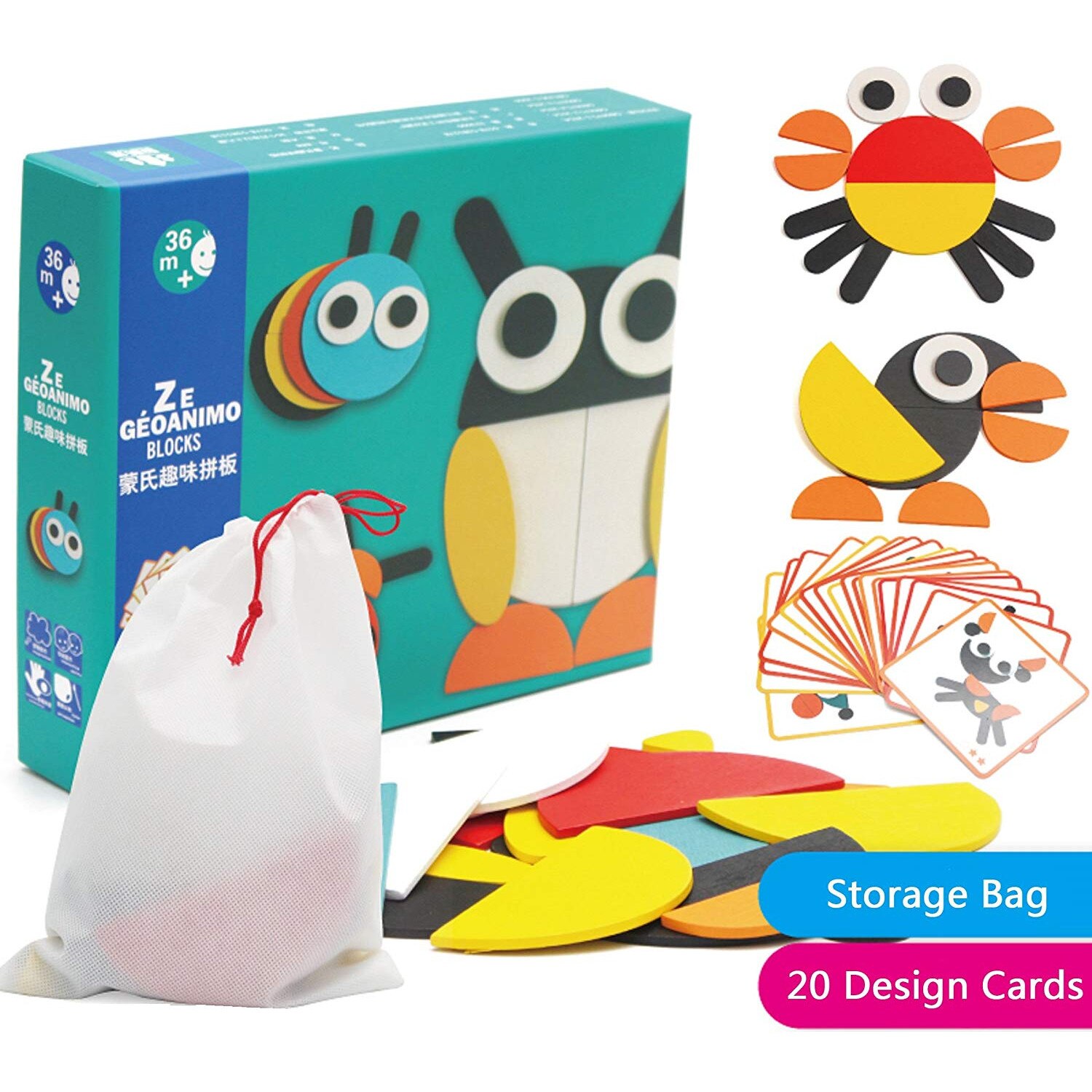 Joc din lemn tangram Ze Geoanimo