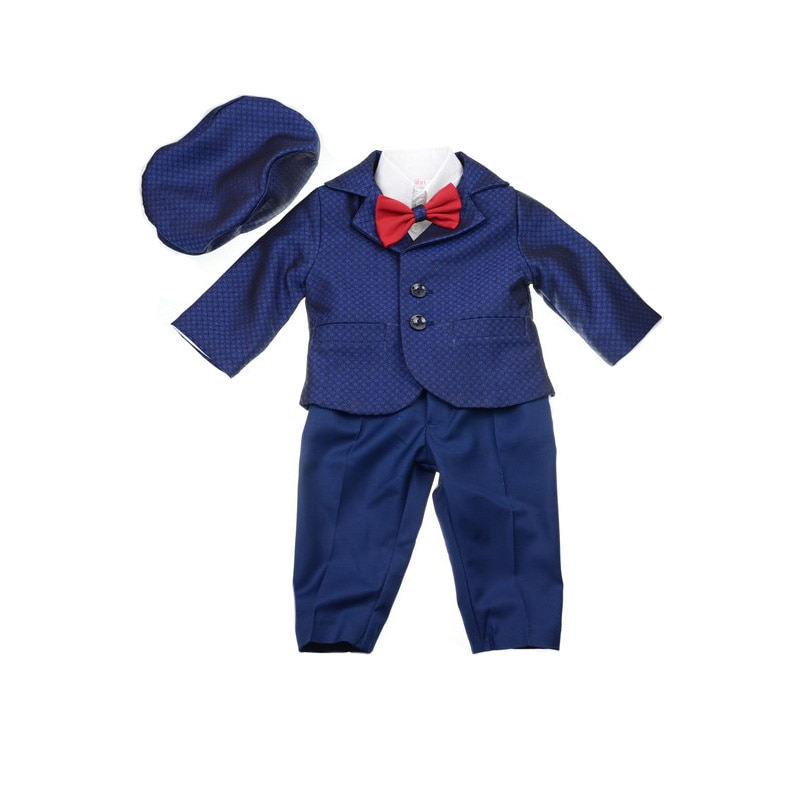Costum botez 6 piese pentru baieti Colibri 2054B, Bleumarin, 3-6 luni