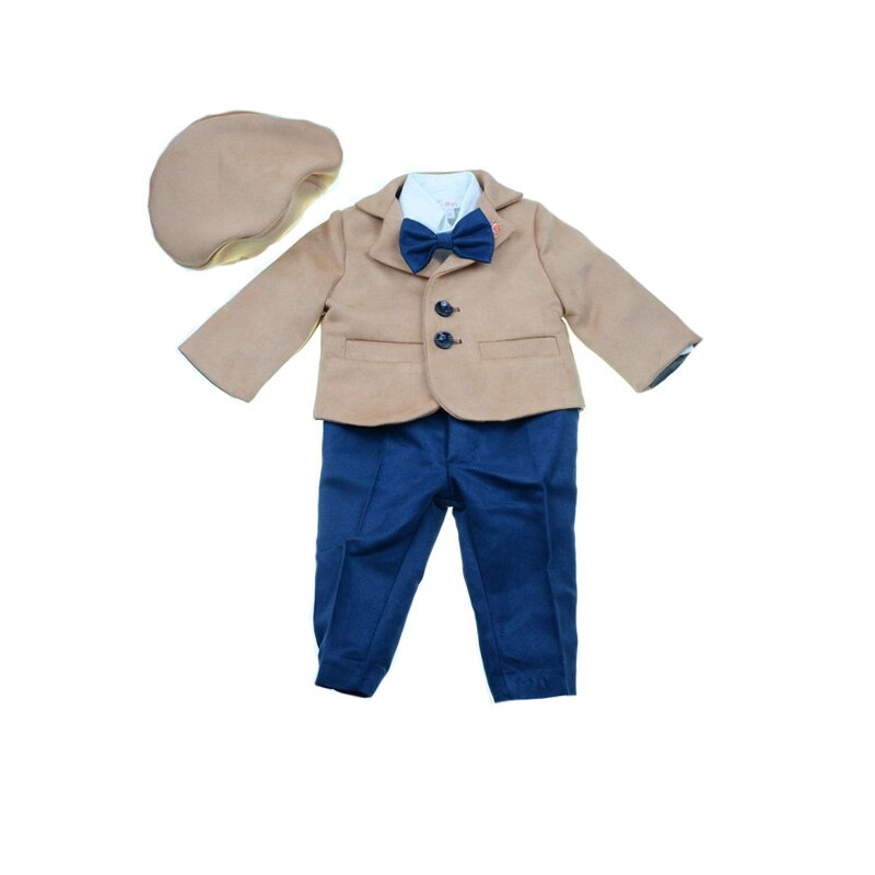 Costum botez 6 piese pentru baieti Colibri 2055, Bej, 0-3 luni