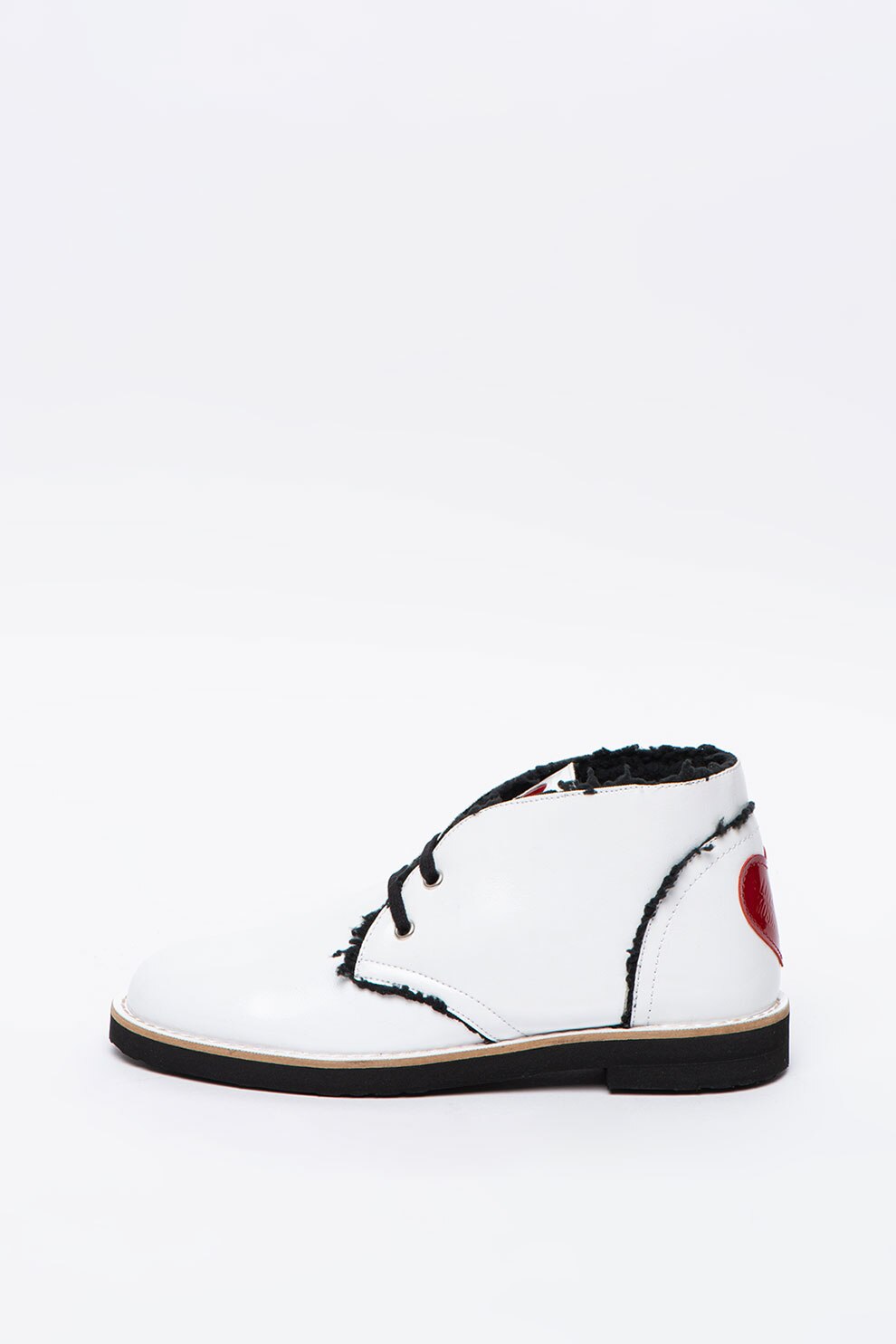 Love Moschino, Ghete chukka de piele ecologica, cu aspect lacuit, Alb, 40