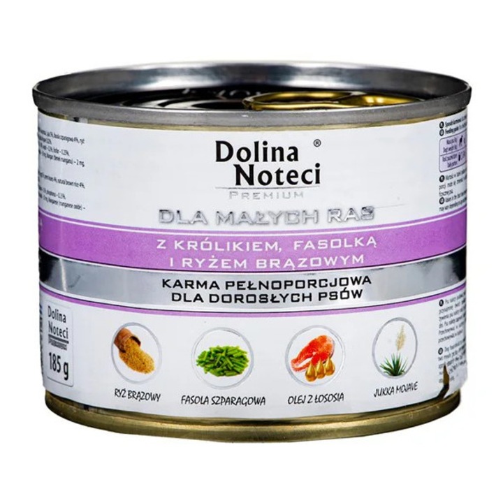 Hrana umeda pentru caini Dolina Noteci Mini cu iepure si fasole 185 g