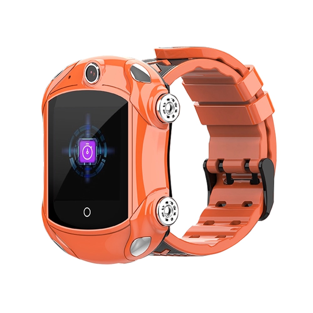 Ceas Smartwatch Pentru Copii, Wonlex KT14, Supercar, Portocaliu, SIM card, 4G, Rezistent la stropi accidentali IP54, Apel video