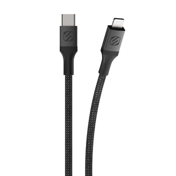 Cablu de date si sincronizare Lightning - USB-C MFI, impletit Scosche - 1.2m, Negru Cablu de date si sincronizare Lightning - USB-C MFI, impletit Scosche - 1.2m, Negru