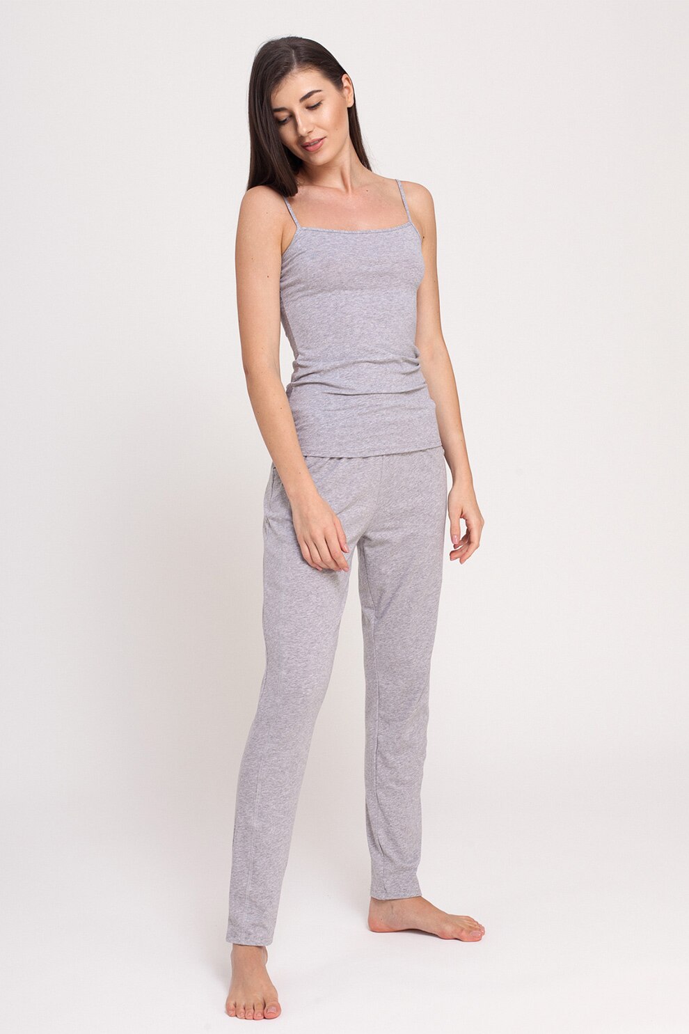 Sofiaman, Top elastic de casa cu bretele inguste Soft Touch, Gri melange