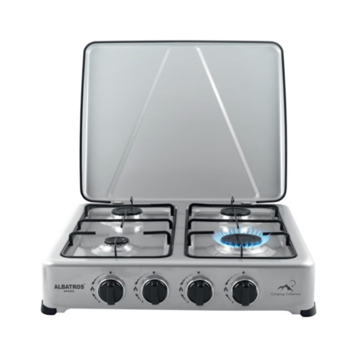 Plita pe gaz Albatros APG42S, 4 arzatoare, 6,2 KW, Camping, Argintie