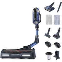Aspirator vertical fara fir Rowenta X-Force Flex 11.60 RH9890WO cu mop, 300W, 25.2V, autonomie 45 min, filtrare 99.9%, recipient praf 0.9 L, tub flexibil, perie cu LED, panou digital SmartControl, suport de perete cu incarcare, gri & albastru