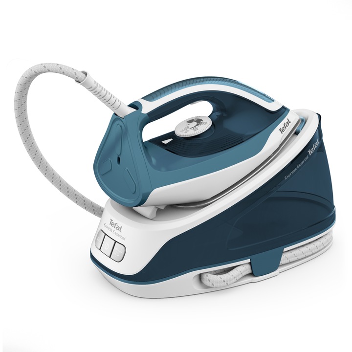 Парогенератор Tefal Express Essential SV6115E0, 2200W, 5.2 бара, пароструйка 280 г/мин, променлива пара 0-120 г/мин, резервоар 1.4 л, автоматично изключване, система против прокапване, технология Calc Clear, гладеща повърхност Xpress Glide, бяло/зелено