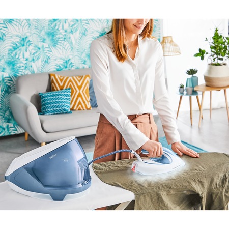 Statie de calcat Tefal Express Protect SV9202E0, 2800W, presiune 7.5 bari, rezervor 1.8L, talpa Durilium Airglide Autoclean, Alb&albastru