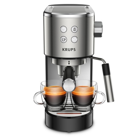 Espressor manual KRUPS Virtuoso XP442C11, 15 bar, tehnologie Thermoblock, capacitate 1L, argintiu/negru