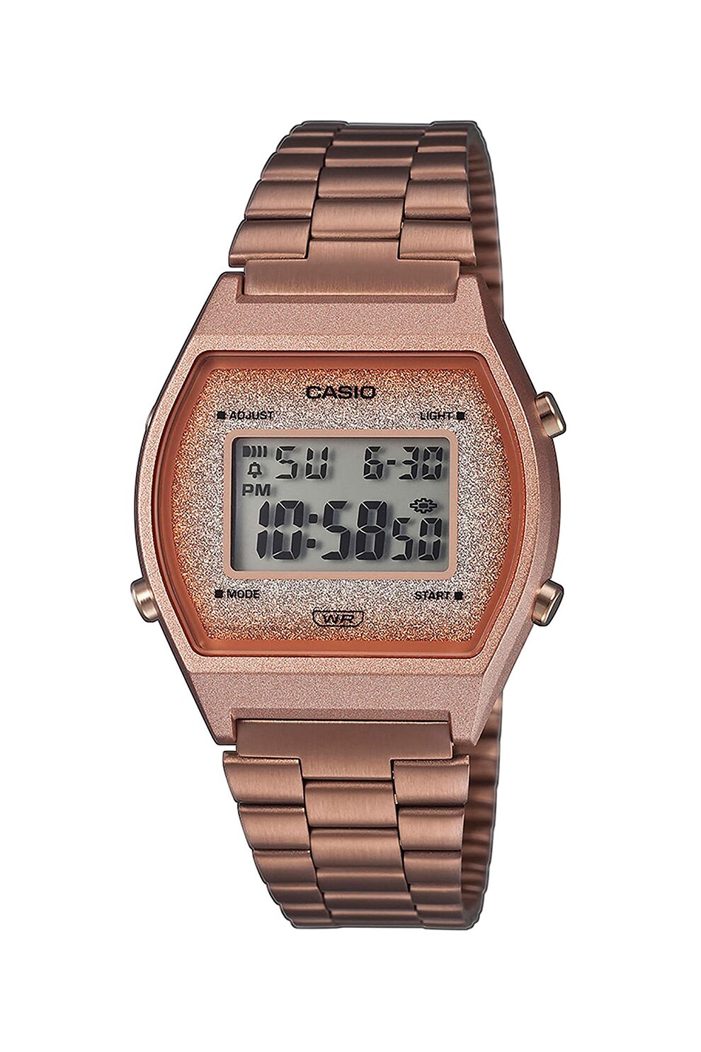 Casio, Ceas digital cu bratara din otel inoxidabil, Maro bronz