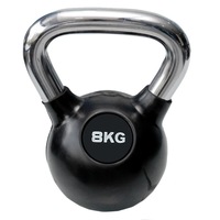Gantera Kettlebell 8 kg, profesionala, din fonta, invelis cauciuc, maner prindere cromat, Negru/Argintiu