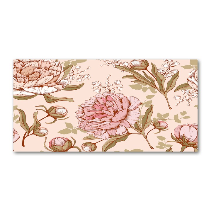 Pictura pe panza, Dimensiune: 140 cm x 70 cm, Decorarea peretilor - Bujori