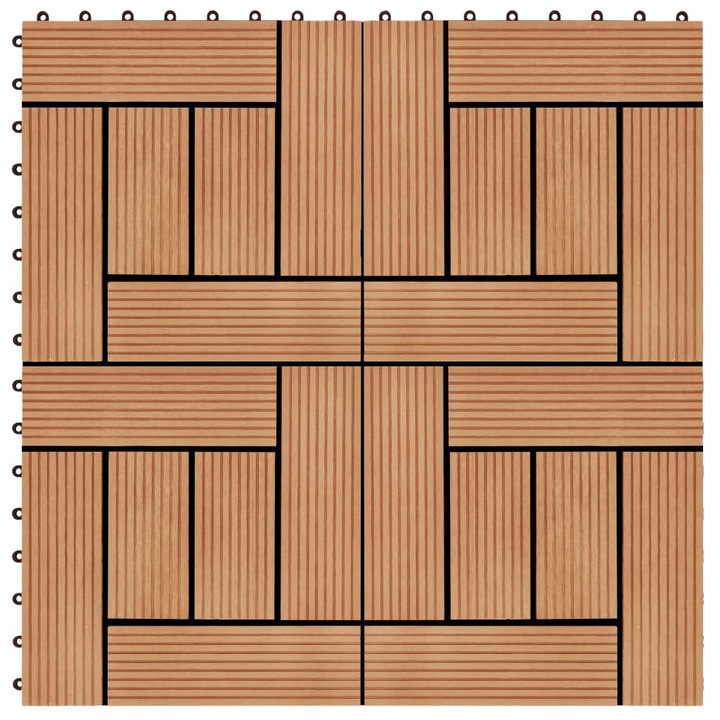 11 Броя декинг плочки WPC vidaXL, цвят тик, 30х30 см, 1 квадратен метър