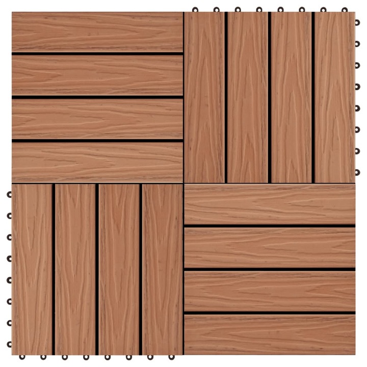 Комплект 11 плочки за тераса, Zakito Europe, дърво/пластмаса, неплъзгащи се, кафяви, 30x30см