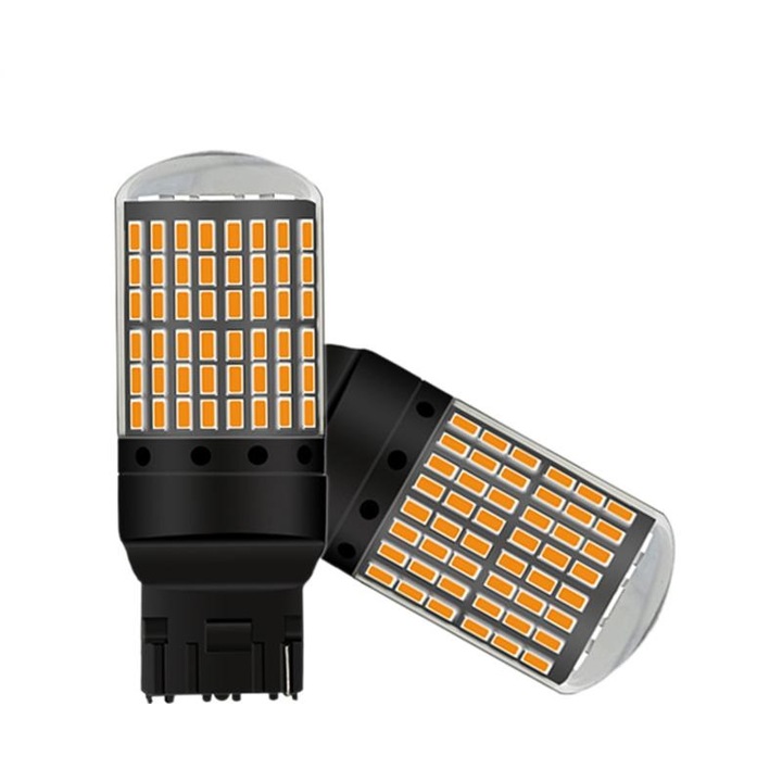 Комплект 2 LED крушки за автосигнализация Canbus T20 W21W 7440 оранжеви