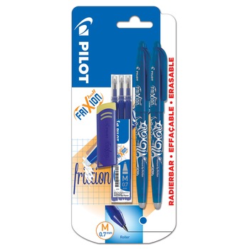 Set 2 Rollere Frixion 3 rezerve si radiera culoare albastru Set 2 Rollere Frixion 3 rezerve si radiera culoare albastru