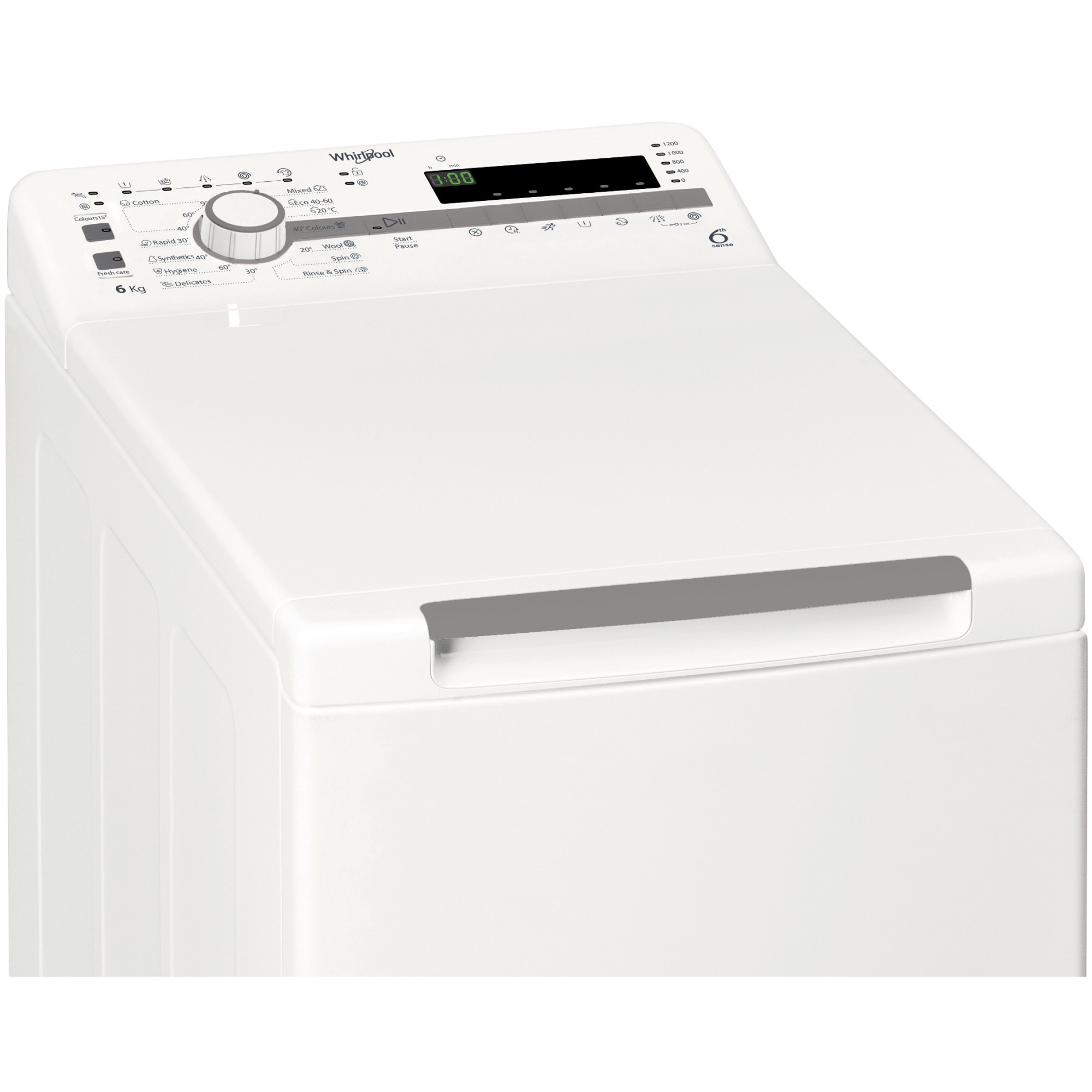 Masina de spalat rufe cu incarcare verticala Whirlpool TDLR6230SSEUN, 6 kg, 1200 RPM, Clasa D, Tehnologia al-6lea Simt, Alb