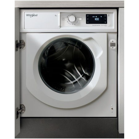 Пералня за вграждане Whirlpool BIWMWG81484EEU, 8 кг, 1400 об/мин, Клас С, Технология 6th Sense, Инверторен мотор, Fresh Care, Бял