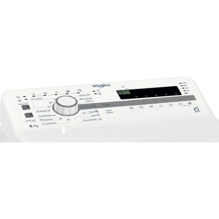 Masina de spalat rufe cu incarcare verticala Whirlpool TDLR6030SEUN, 6kg, 1000 RPM, Clasa D, Tehnologia Al 6-lea Simt, Alb