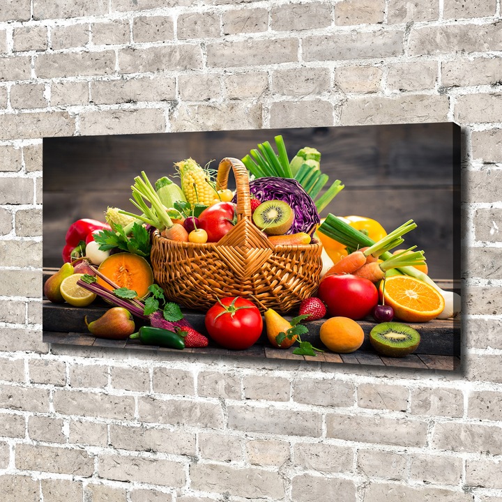 Pictura pe panza. 140 x 70cm. Decorarea peretilor "Un cos cu legume cu fructe”