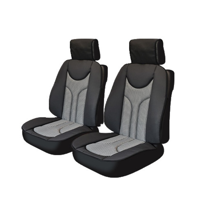 Комплект анатомични калъфи за предна седалка за кола, Универсален модел, текстил от 2 части, SMARTIC®, черен/сив