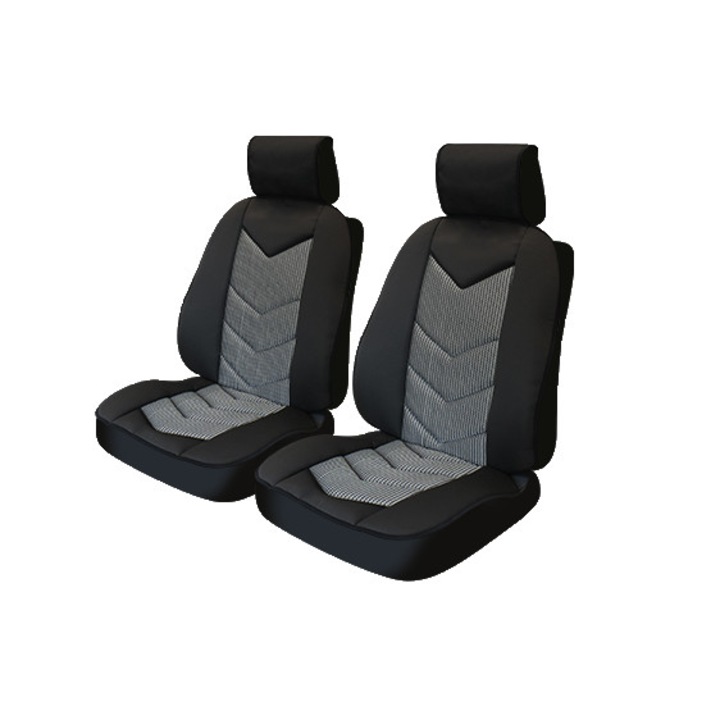Комплект ергономични калъфи за предни седалки за кола, универсален модел, текстилен материал от 2 части, SMARTIC®, черен/сив