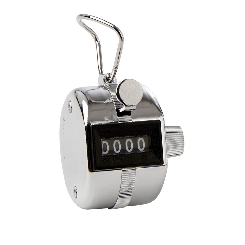 Contor de mana mecanic, metalic, cu afisaj de 4 cifre, tasta resetare, Argintiu