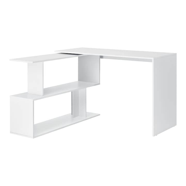 [en.casa]® Íróasztal polcos elemmel irodai asztal polcokkal L-formájú asztal sarokasztal forgácslap fehér