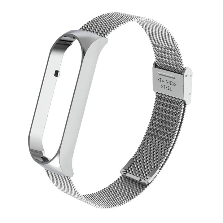 Гривна от неръждаема стомана, съвместима с Xiaomi Mi Band 5, закопчалка за часовник, сребриста