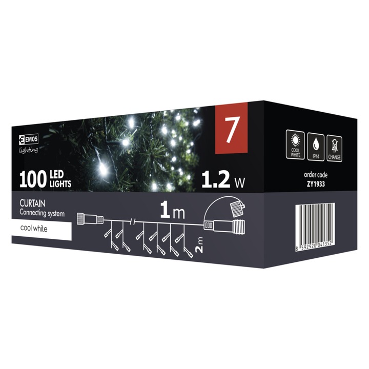 Emos Fényfüzér toldalék, háló, 1*2m, 100LED, IP44, hideg fehér (ZY1933)