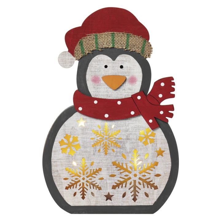 Emos karácsonyi dekoráció, Fa Pingvin, 30cm, 5LED, 2xAAA, időzítővel, meleg fehér (ZY2332)