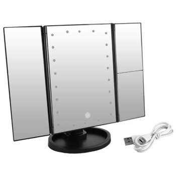 Oglinda cosmetica rotativa, Led-uri cu variator pentru make-up, Neagra Oglinda cosmetica rotativa, Led-uri cu variator pentru make-up, Neagra