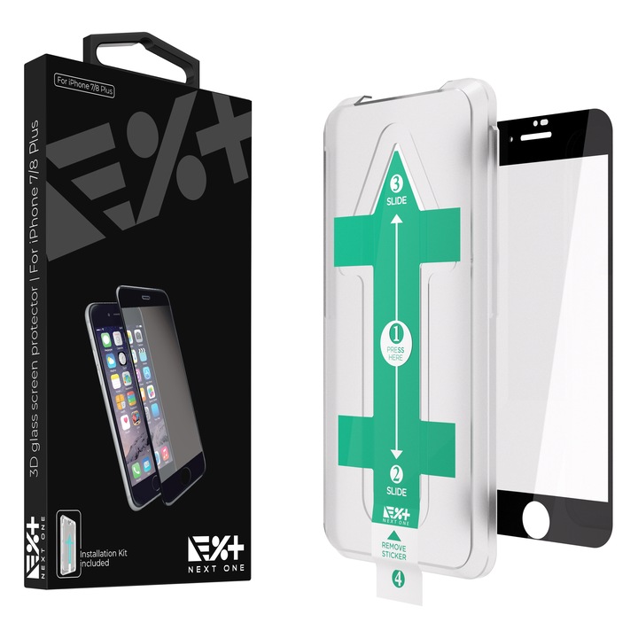 Folie de protectie din sticla 3D NEXT ONE pentru iPhone 7 Plus /8 Plus - Neagra