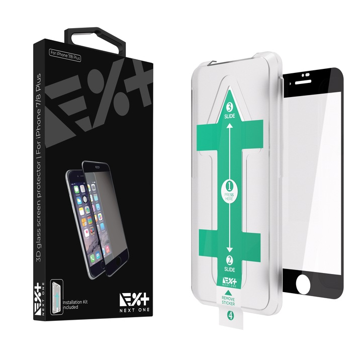 2 db NEXT ONE 3D üveg védőfólia csomagban iPhone 7 Plus / 8 Plus készülékhez - fekete
