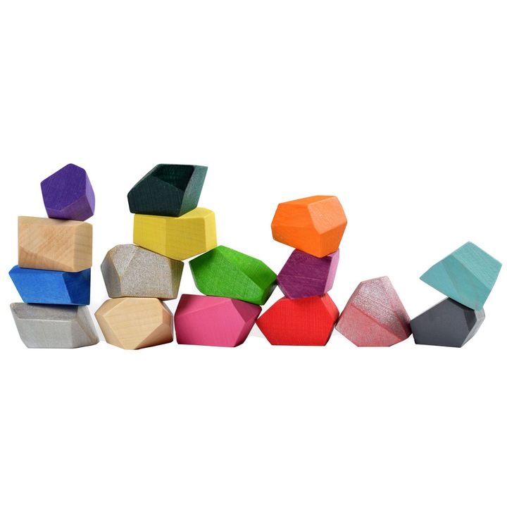 Монтесори образователна играчка за подреждане, Tumi Ishi Blocks, 16 части, дървени, многоцветни