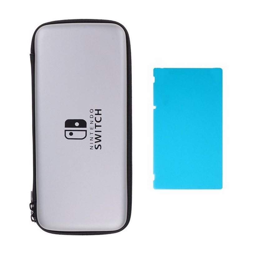 Set Husa Nintendo Switch Gri + Folie Protector Albastru