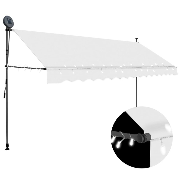 Copertina retractabila manual cu LED, vidaXL, Poliester, 350 x 120 x (200-300) cm, Crem