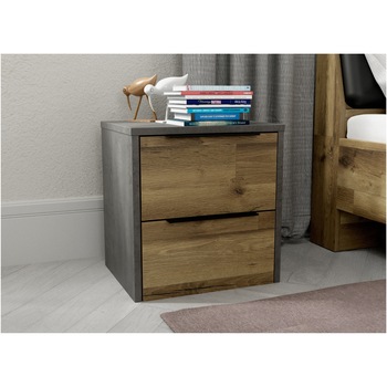 Set 2 noptiera Kring Niva, culoare stejar/optic beton, 50x53.6x40, 2 sertare Set 2 noptiera Kring Niva, culoare stejar/optic beton, 50x53.6x40, 2 sertare