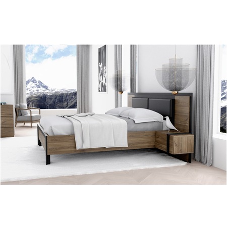 Pat Kring Torro, culoare stejar/negru, 276.7x105x208 cm(160x200), tablie tapitata