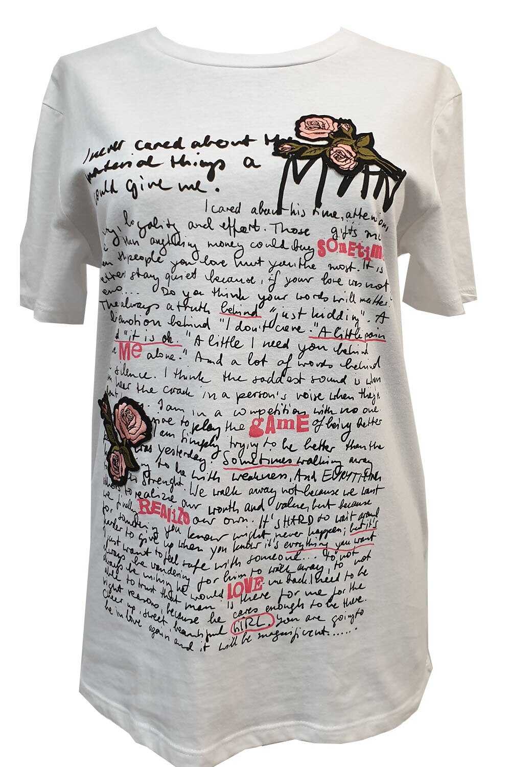 Tricou dama Tally Weijl,cu imprimeu floral si text, Alb
