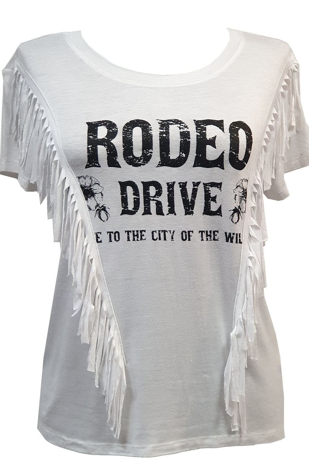 Tricou Tally Weijl,alb cu imprimeu mesaj si franjuri,XS