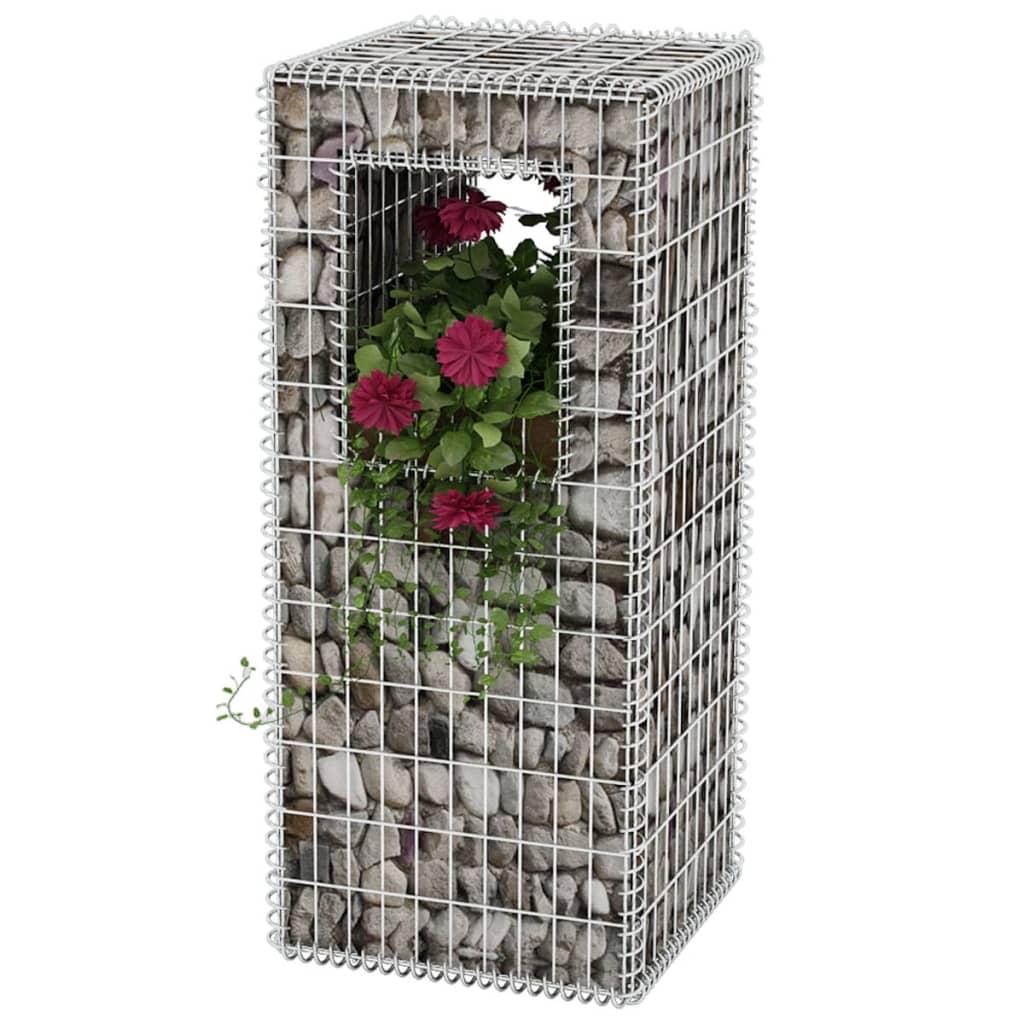 Set 2 panouri de gard tip gabion, vidaXL, Otel, 50 x 50 x 120 cm, Argintiu