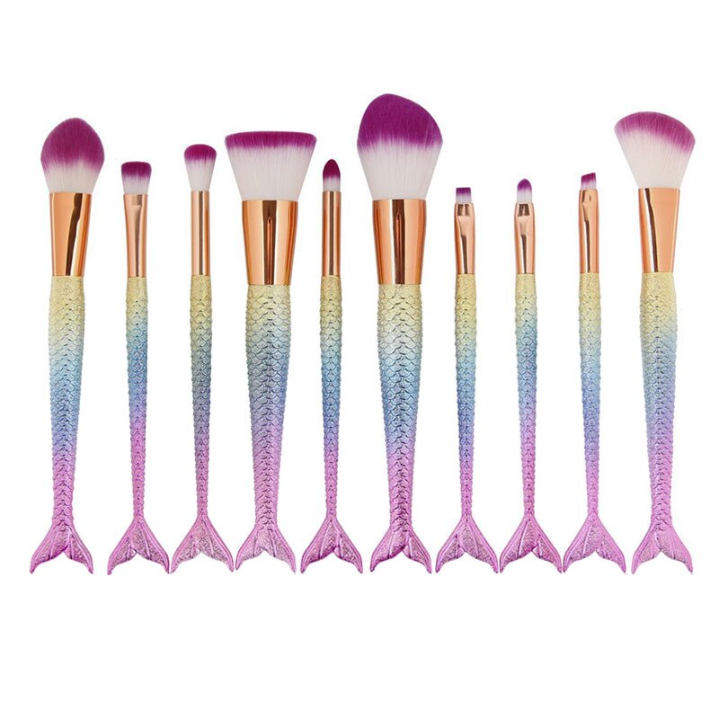 Set 10 pensule machiaj make up, ASKSA, par sintetic, in degrade, Mermaid