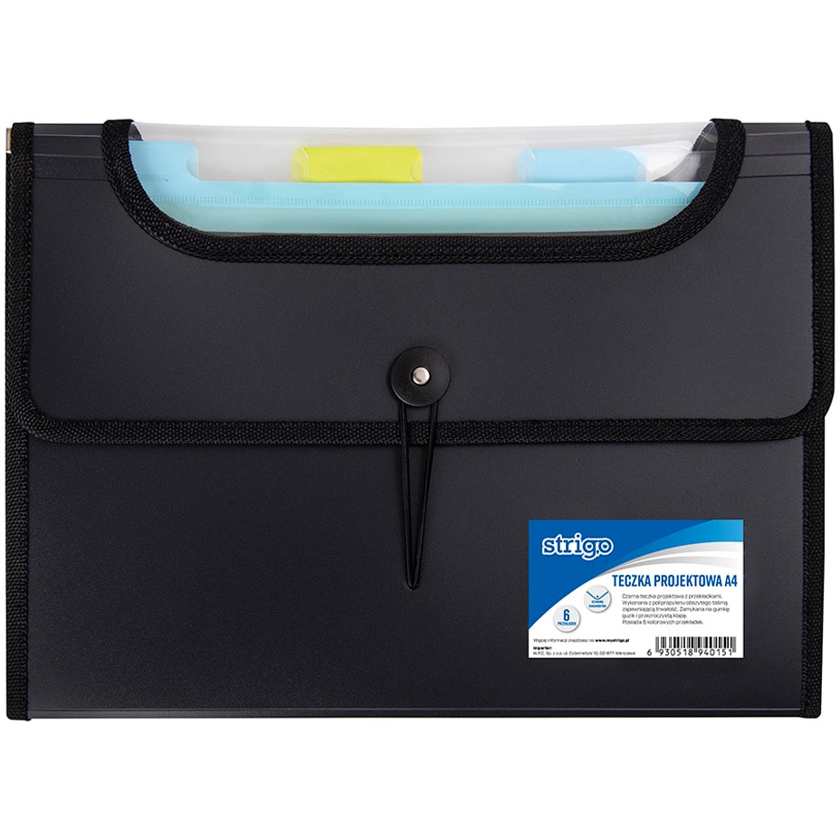 Dosar Strigo Plastic Extensibil A4 6 Compartimente Negru