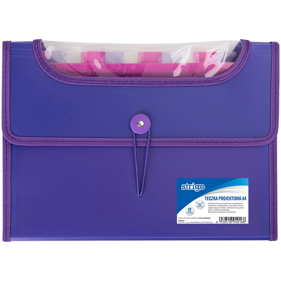 Mapa Strigo Plastic Extensibil A4 12 Compartimente Mov, cu elastic