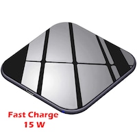 Incarcator wireless de birou Premium, Loowoko™ N95, 15W Fast Charge, din aluminiu cu sticla, super slim, chipset Qualcomm, compatibil Samsung, Apple, Huawei, Sony, Nokia, Xiaomi, Lenovo, Oppo, Negru