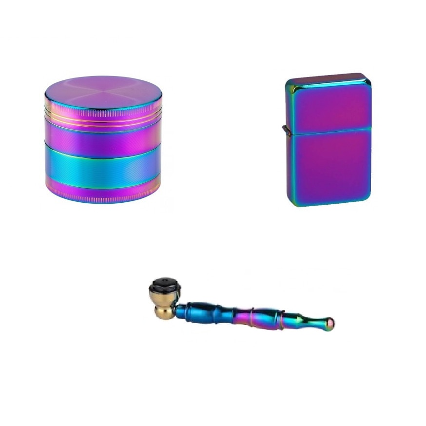 Set Gentelo Grinder metalic 40 mm, Pipa metalica 110 mm, Bricheta benzina multicolor